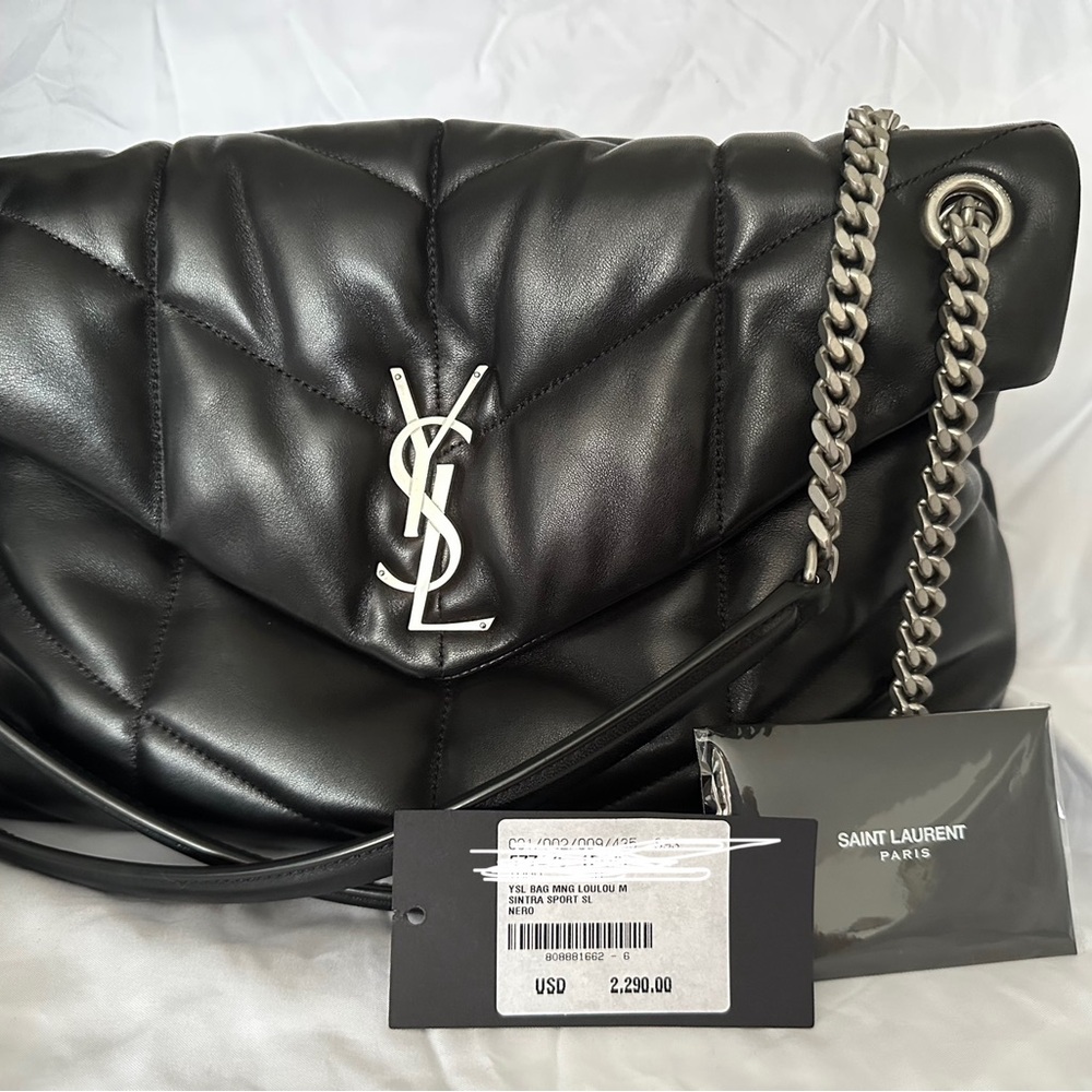 YSL LouLou Puffer Medium Convertible Crossbody Silver Tone Hardware